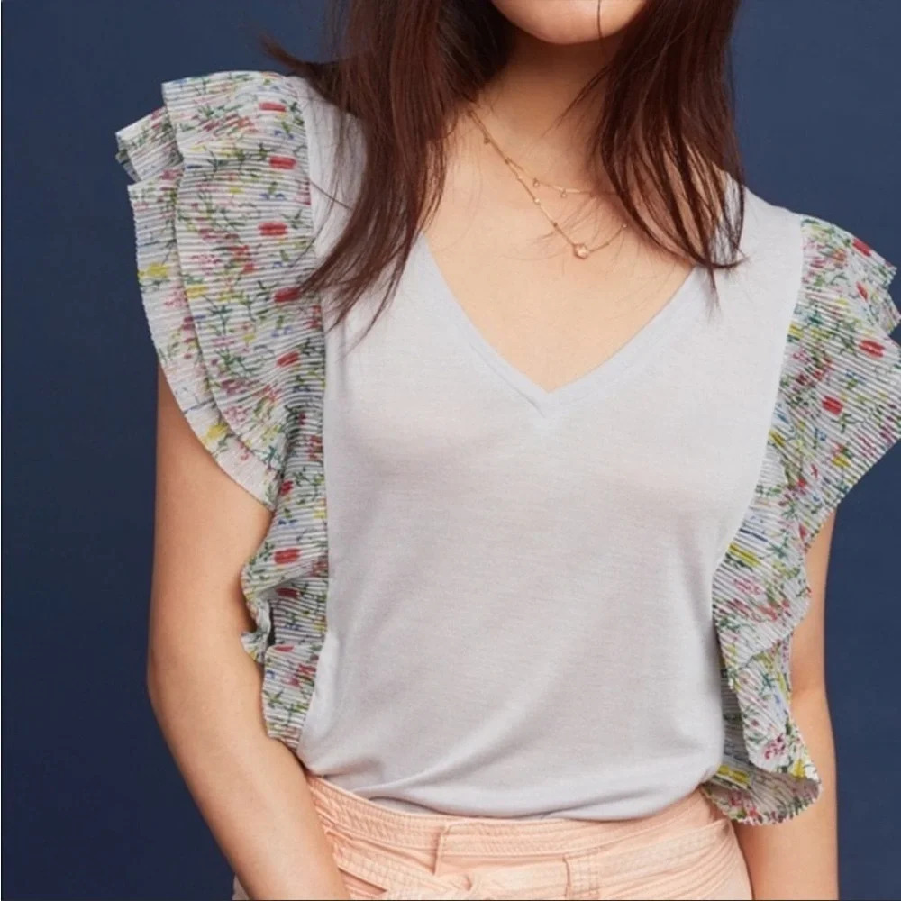 Vanessa Virginia Anthropologie Floral Ruffle Tank